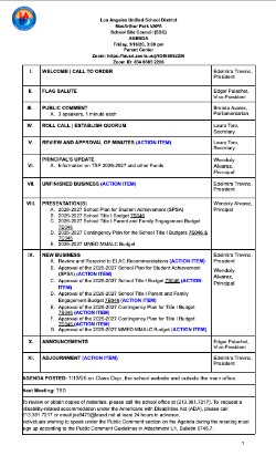 SSC Meeting Agenda